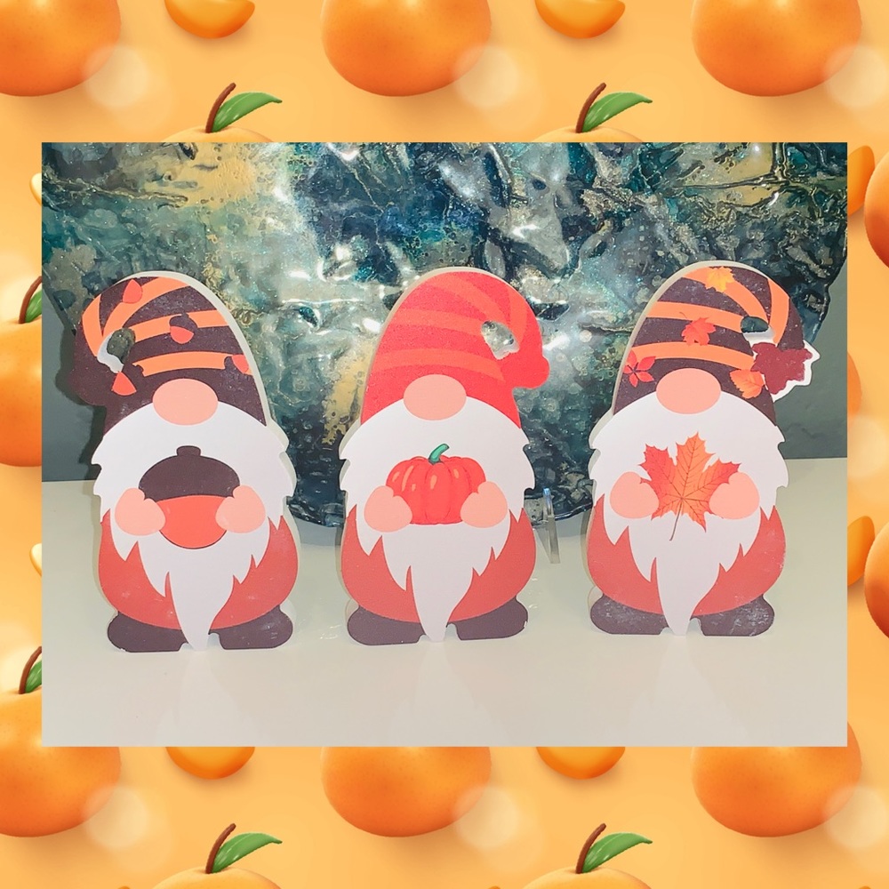 Autumn Fall Harvest Thanksgiving Wooden Plaque Knomes x3